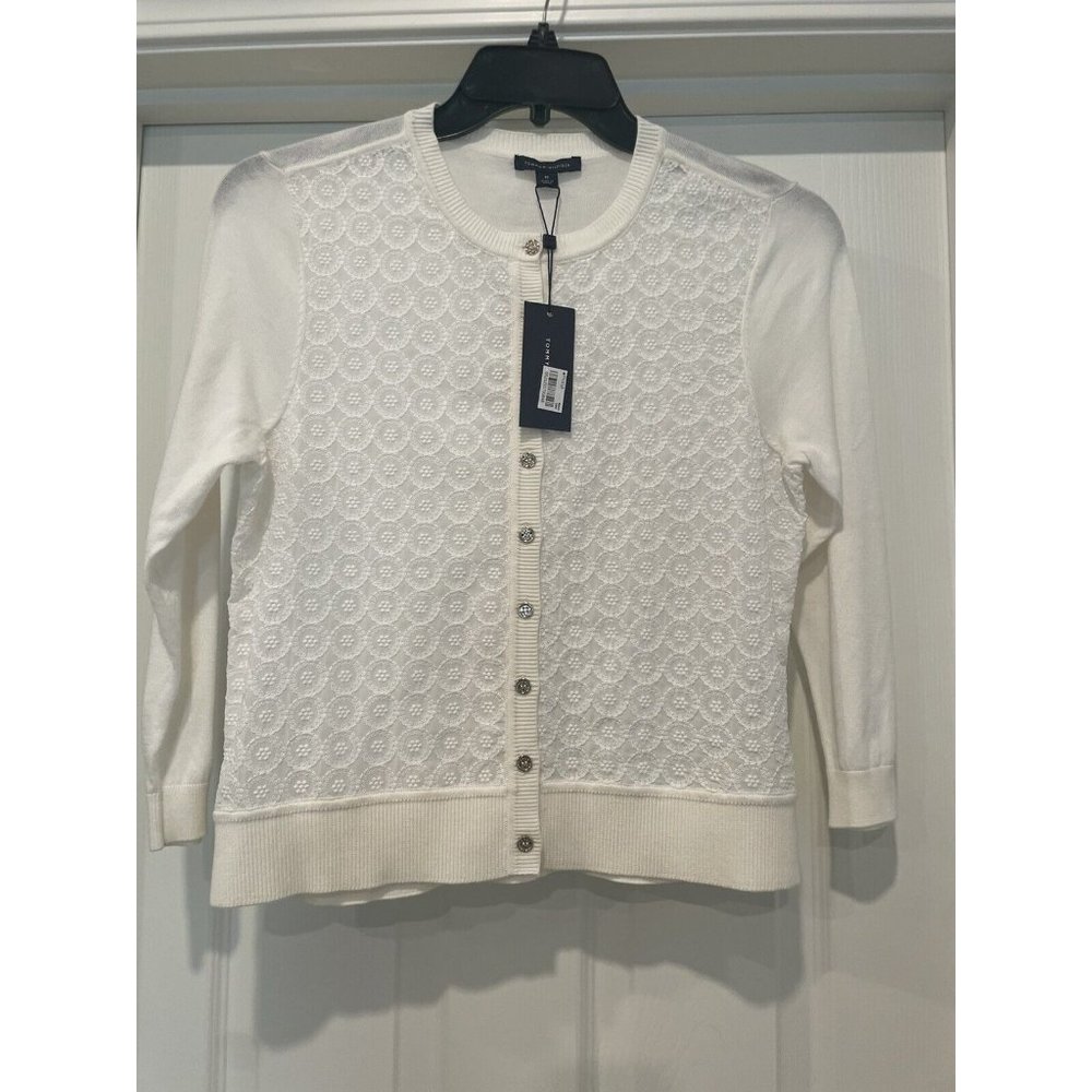 Tommy Hilfiger Cardigan Sweater M Palm Beach Ivy  Lightweight Sweater Button Up